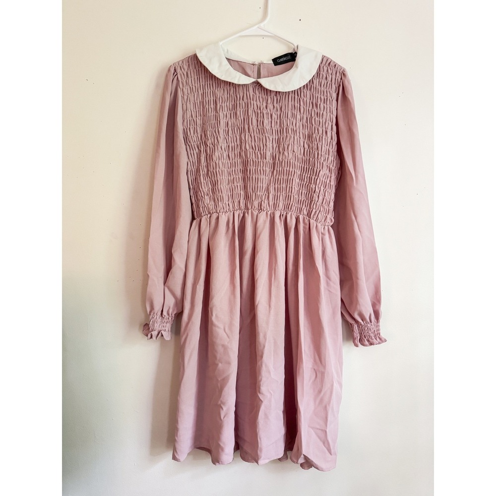 Pink Smocked Peter Pan Collar Dress Long Sleeve Coquette/ Eleven Costume, Size M